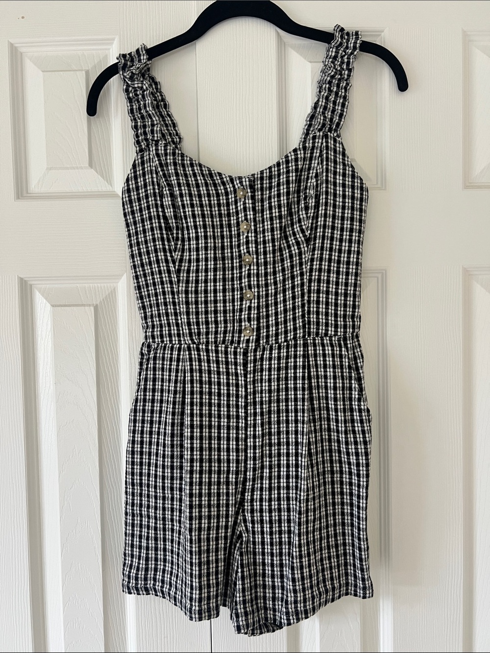 Hollister Black and White Gingham Romper